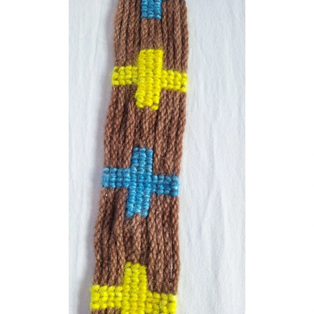 HANDWOVEN MOHAIR WESTERN HORSE CINCH BROWN YELLOW BLUE RANCH TACK